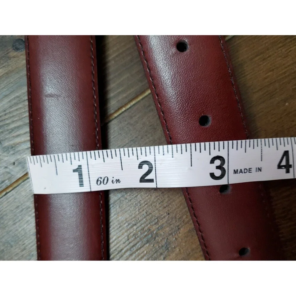 Vintage Leather Belt Men's 40 Red Maroon Dress Career Brass Buckle 1